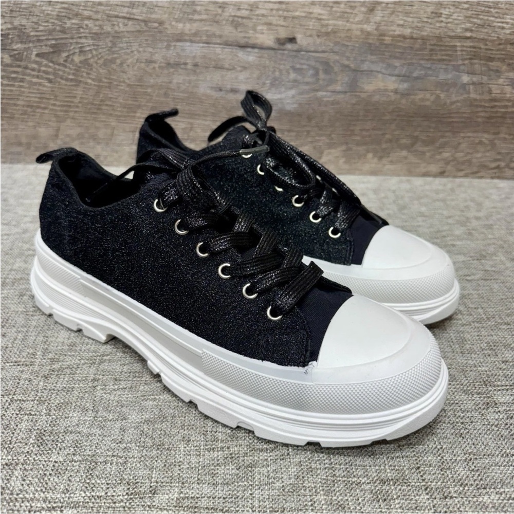 True Religion Black Glitter and White Chunky Sole Sneakers Size 10